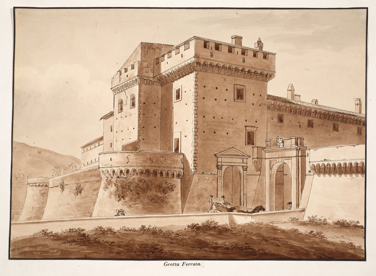 Grotta Ferrata, 1833 (ætsning med brun vask) af Agostino Tofanelli