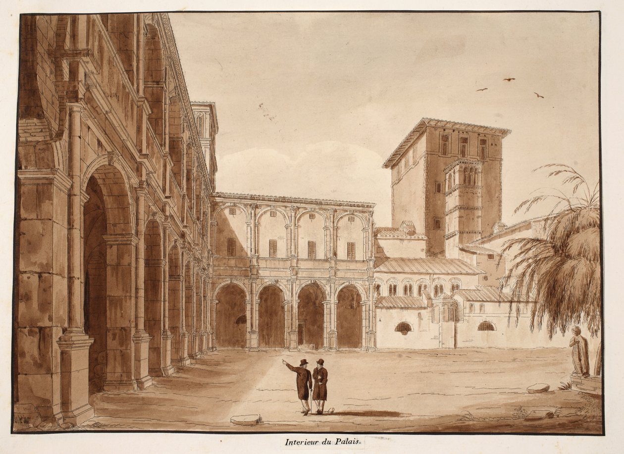 Inde i Palazzo di Venezia, 1833 (ætsning med brun vask) af Agostino Tofanelli