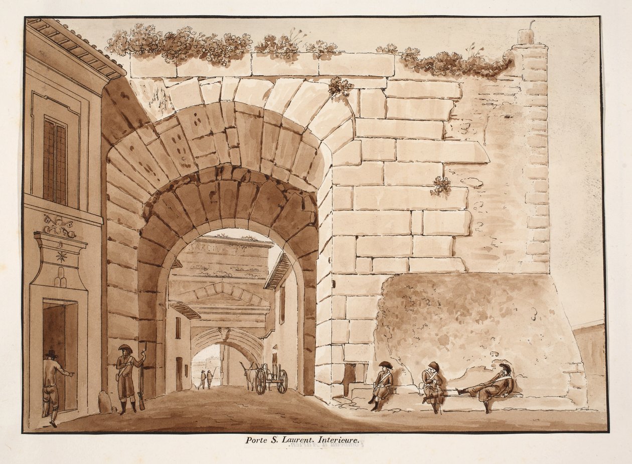Interiør af Porta San Lorenzo, 1833 (ætsning med brun vask) af Agostino Tofanelli