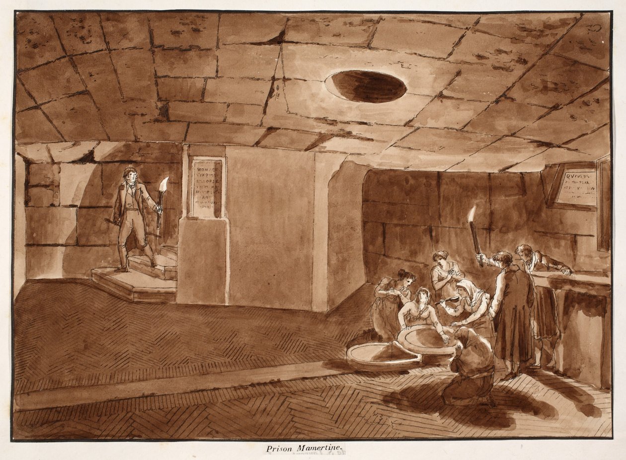 Mamertine fængsel, 1833 (ætsning med brun vask) af Agostino Tofanelli