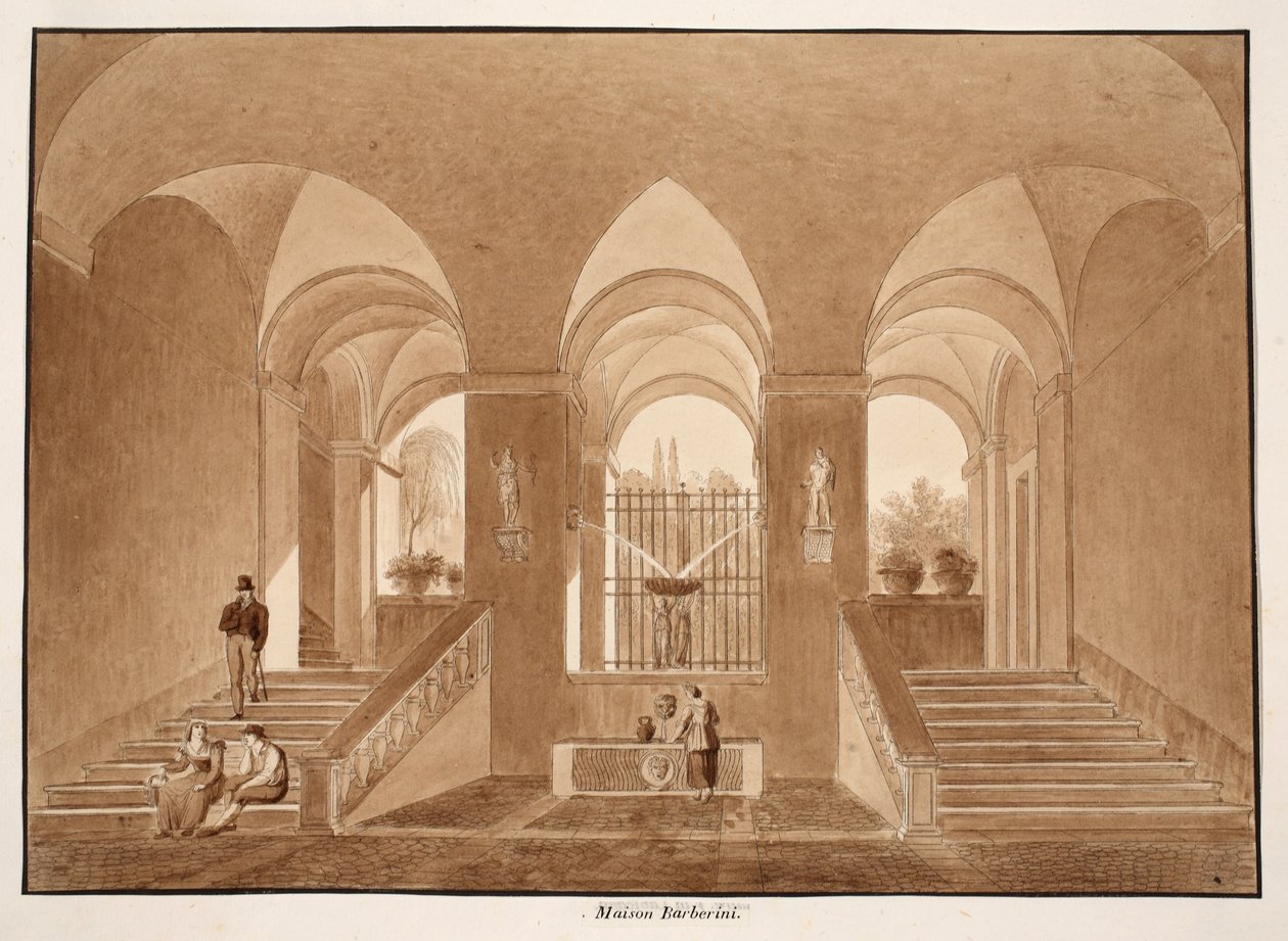 Palazzo Barberini, 1833 (ætsning med brun vask) af Agostino Tofanelli