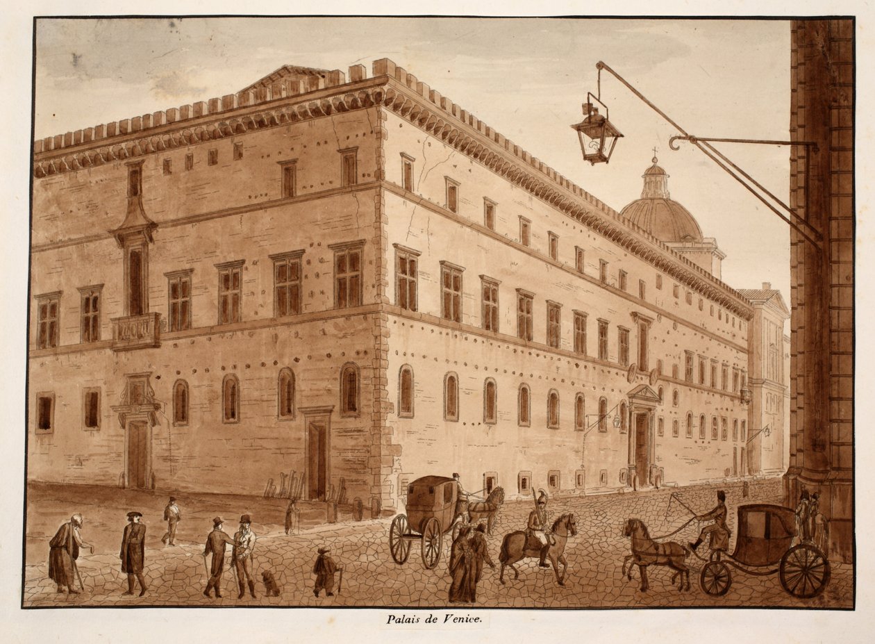 Palazzo di Venezia, 1833 (ætsning med brun vask) af Agostino Tofanelli