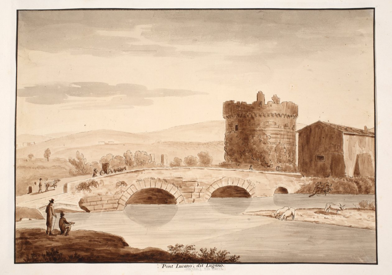 Ponte Lucano, eller Lugano, 1883 (ætsning med brun vask) af Agostino Tofanelli