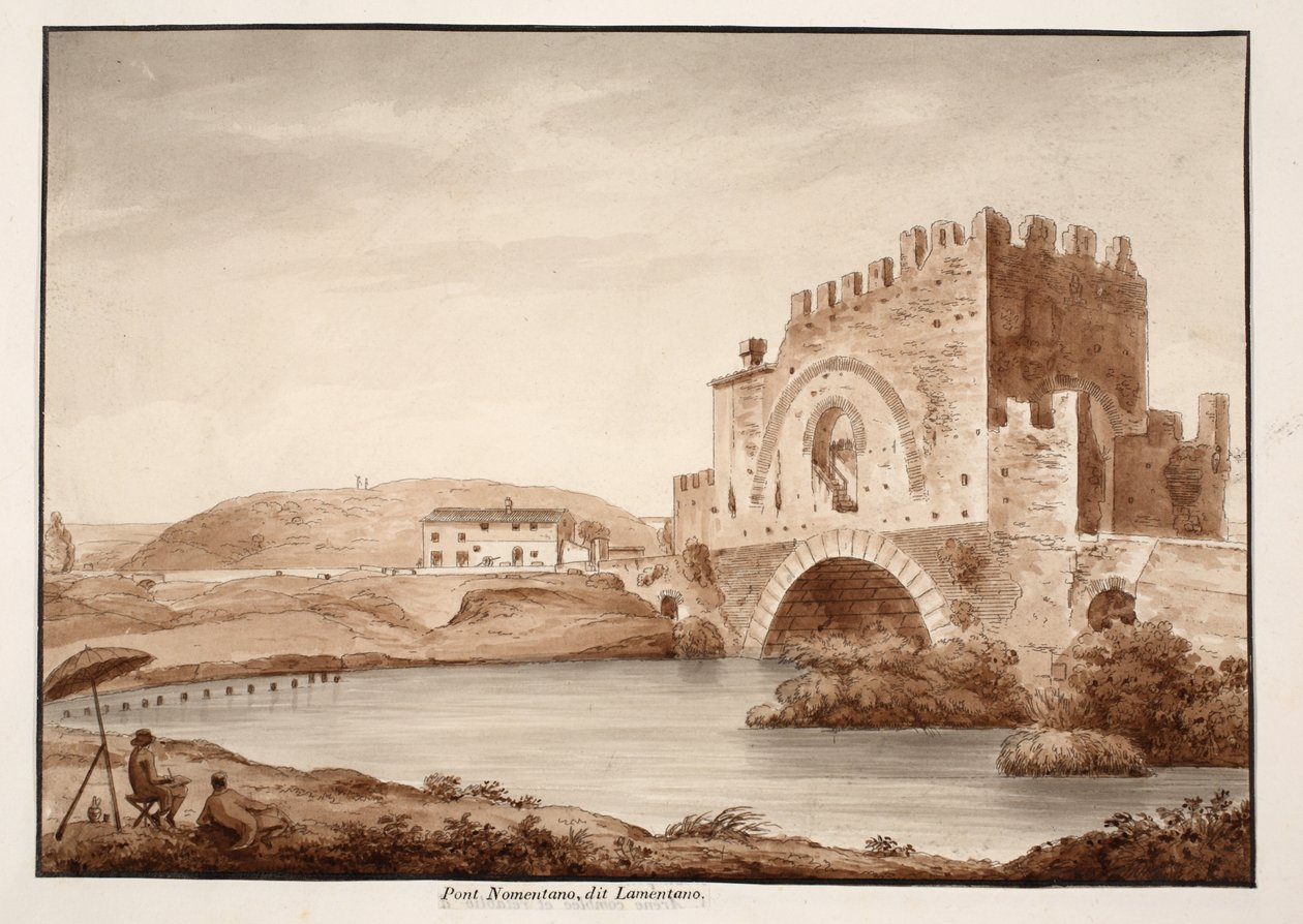 Ponte Nomentano eller Lamentano, 1833 (ætsning med brun vask) af Agostino Tofanelli