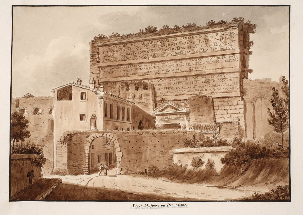 Porta Maggiore eller Prenestina, 1833 (ætsning med brun vask) af Agostino Tofanelli