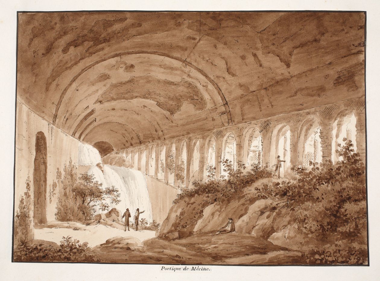 Portico of te Villa Maecenas, 1833 (ætsning med brun vask) af Agostino Tofanelli