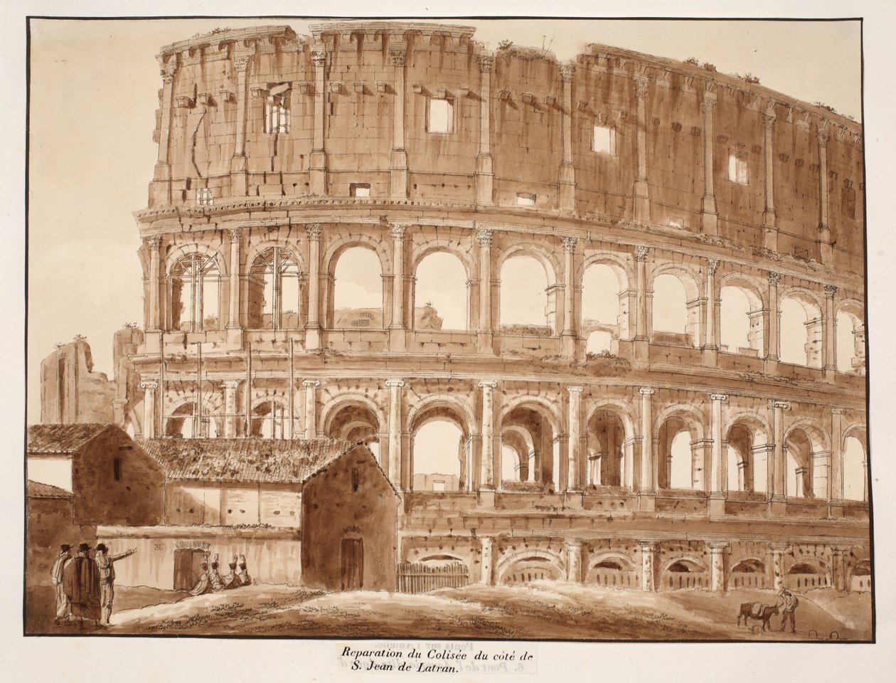 Restaurering af Colosseum fra siden af St. John Lateran, 1833 (ætsning med brun vask) af Agostino Tofanelli