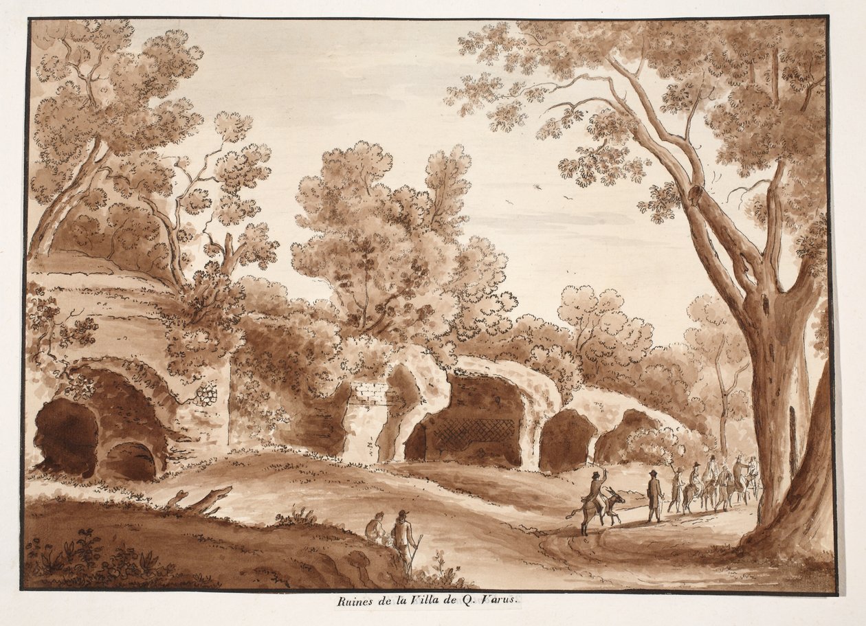 Ruinerne af Quintilius Varus villa, 1833 (ætsning med brun vask) af Agostino Tofanelli