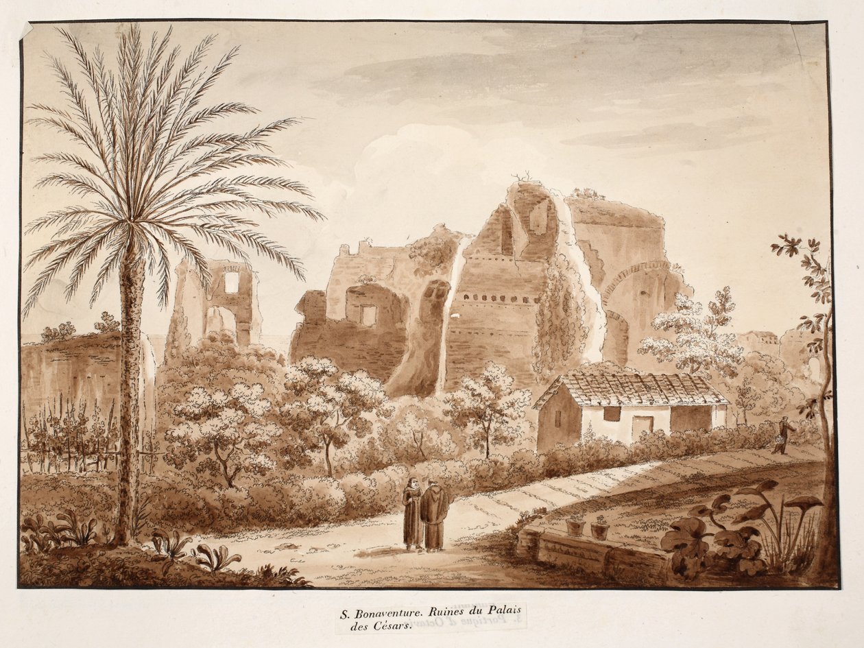 San Bonaventura og ruinerne af Cæsarpaladset, 1833 (ætsning med brun vask) af Agostino Tofanelli