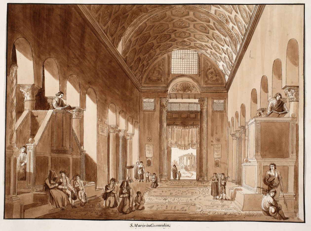 Santa Maria i Cosmedin, 1833 (ætsning med brun vask) af Agostino Tofanelli