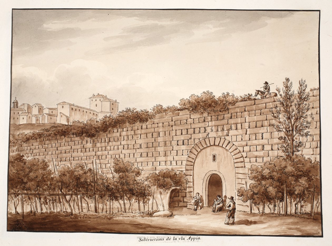 Substruktioner af Via Appia, 1833 (ætsning med brun vask) af Agostino Tofanelli