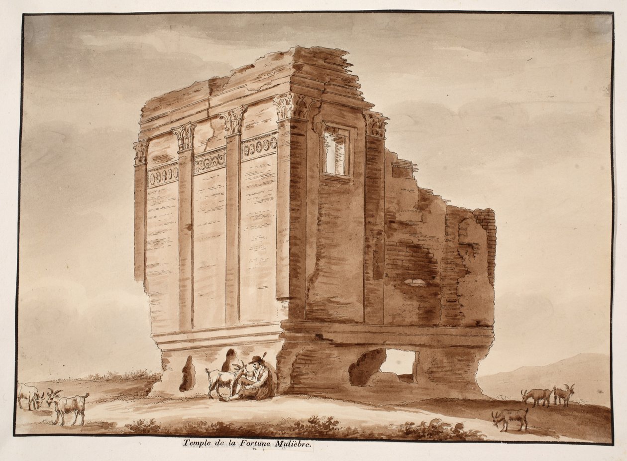 Temple of Fortuna Muliebre, 1833 (ætsning med brun vask) af Agostino Tofanelli