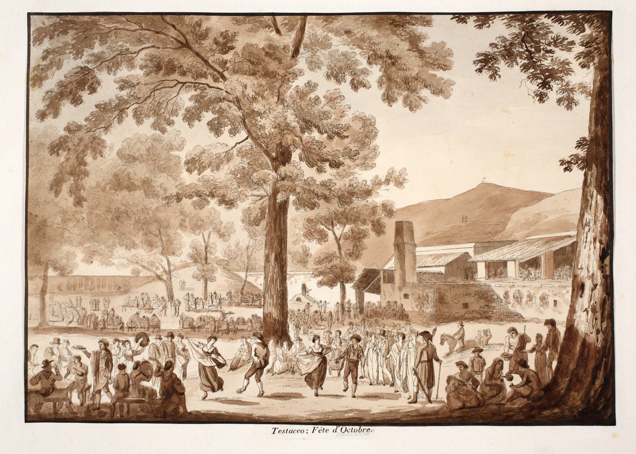 Testaccio: Oktoberfesten, 1833 (radering med brun vask) af Agostino Tofanelli