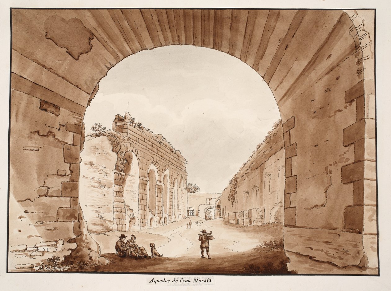The Acqua Marcia, 1833 (ætsning med brun vask) af Agostino Tofanelli