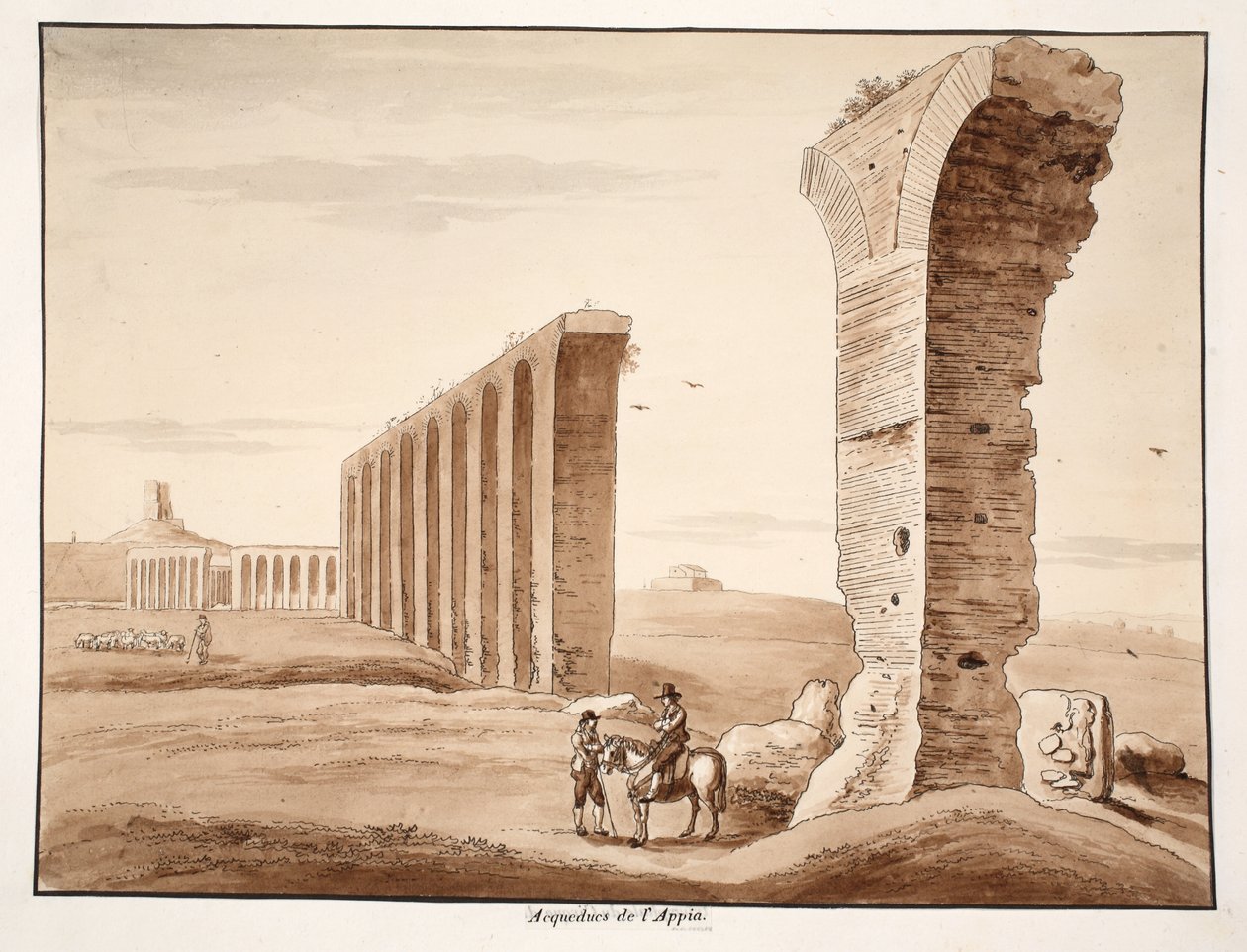 Aqua Appia, 1833 (ætsning med brun vask) af Agostino Tofanelli