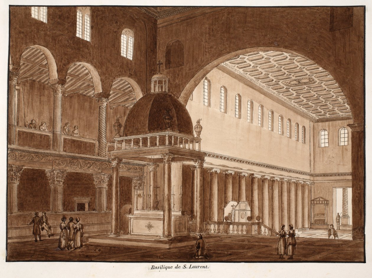 San Lorenzo-basilikaen, 1833 (ætsning med brun vask) af Agostino Tofanelli