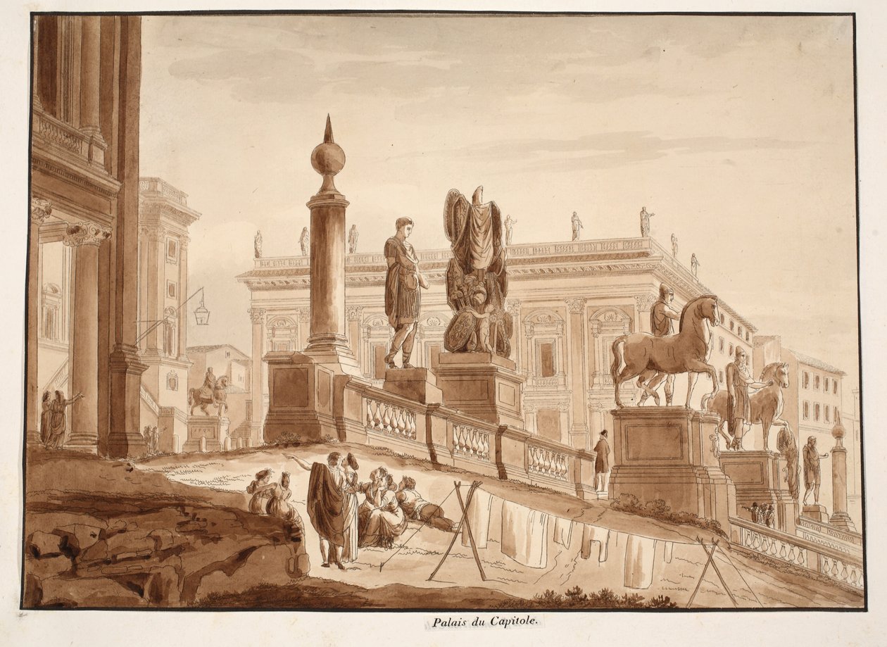 The Capitoline Palazzi, 1833 (ætsning med brun vask) af Agostino Tofanelli