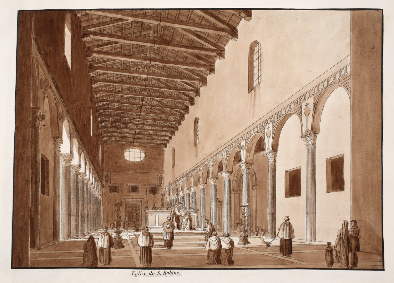Kirken Santa Sabina, 1833 (ætsning med brun vask) af Agostino Tofanelli