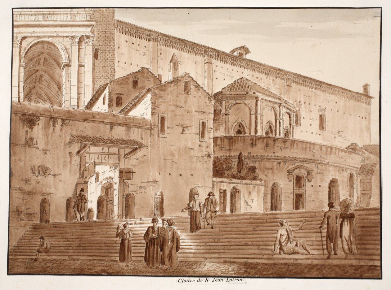 The Cloister of St. John Latran, 1833 (ætsning med brun vask) af Agostino Tofanelli