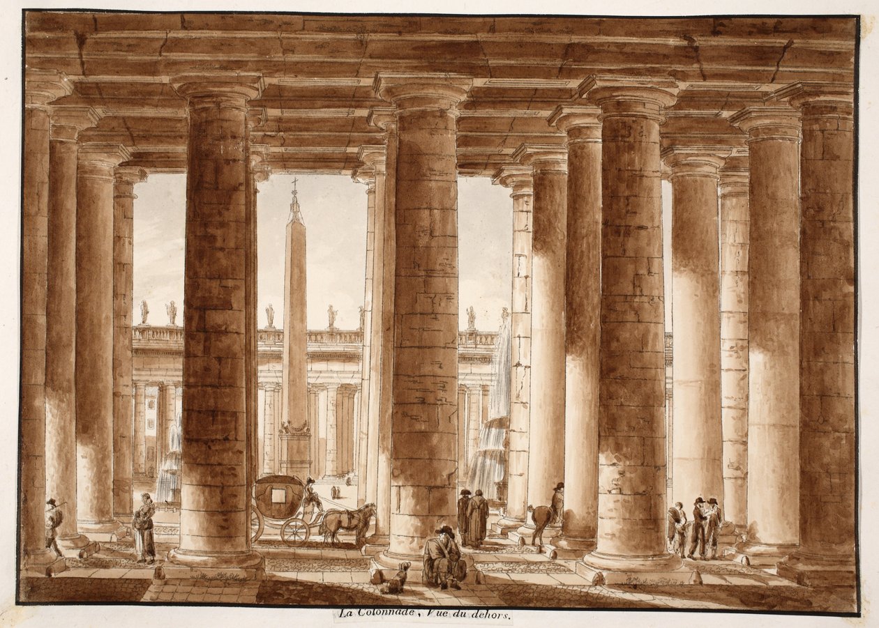 Søjlegangen på Peterspladsen, set udefra, 1833 (ætsning med brun vask) af Agostino Tofanelli