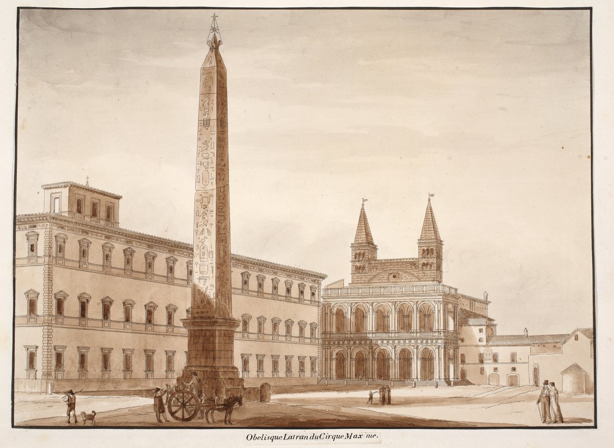 Lateranobelisken fra Circus Maximus, 1833 (radering med brun vask) af Agostino Tofanelli