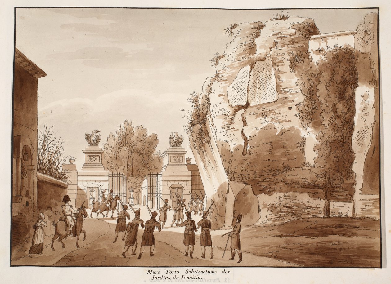 Muro Torto og fundamentet af Domitians haver, 1833 (ætsning med brun vask) af Agostino Tofanelli