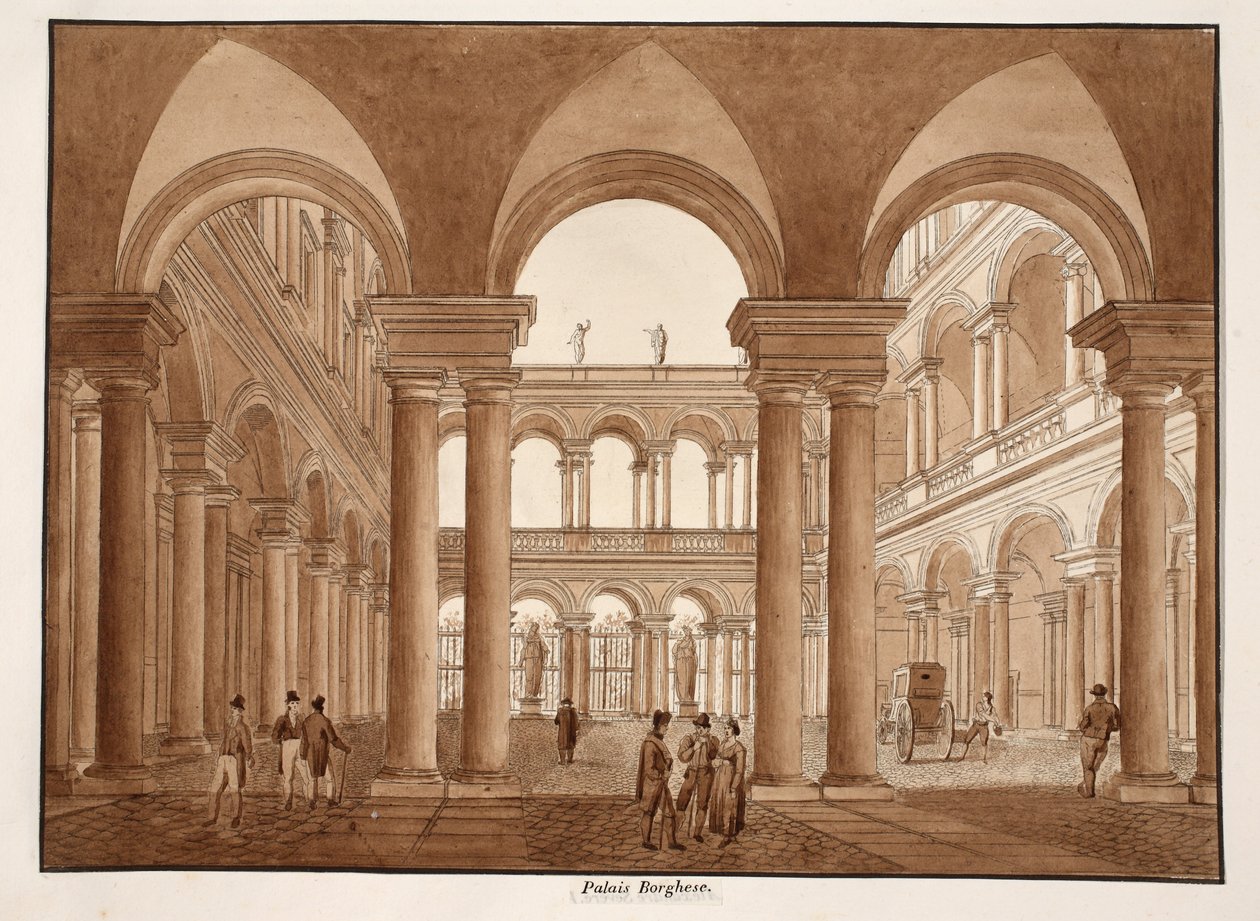 Palazzo Borghese, 1833 (ætsning med brun vask) af Agostino Tofanelli