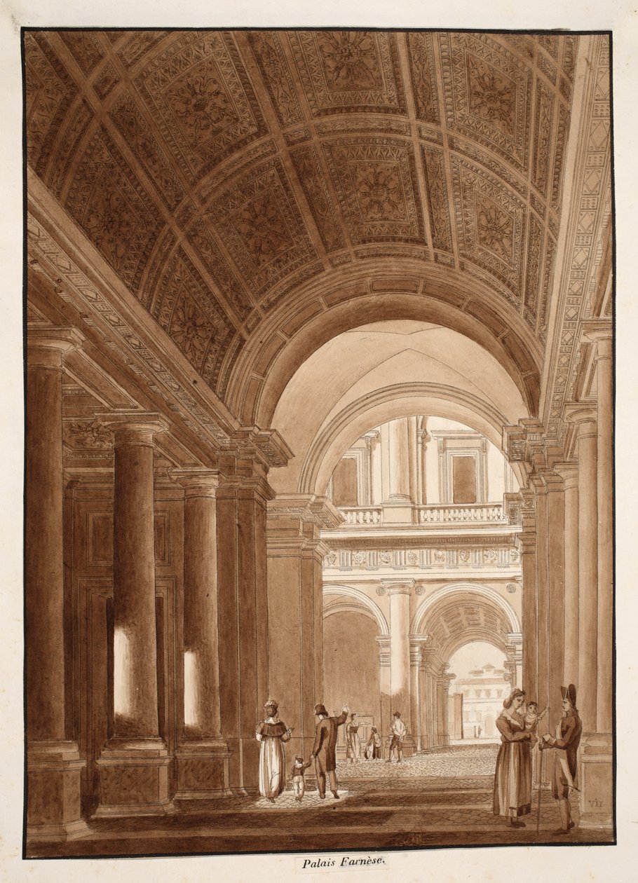 Palazzo Farnese, 1833 (ætsning med brun vask) af Agostino Tofanelli
