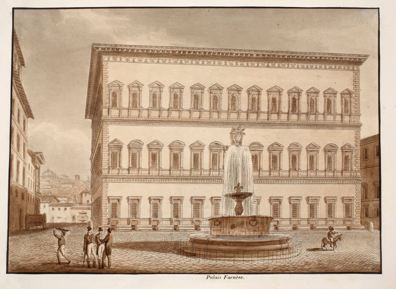 Palazzo Farnese, 1833 (ætsning med brun vask) af Agostino Tofanelli