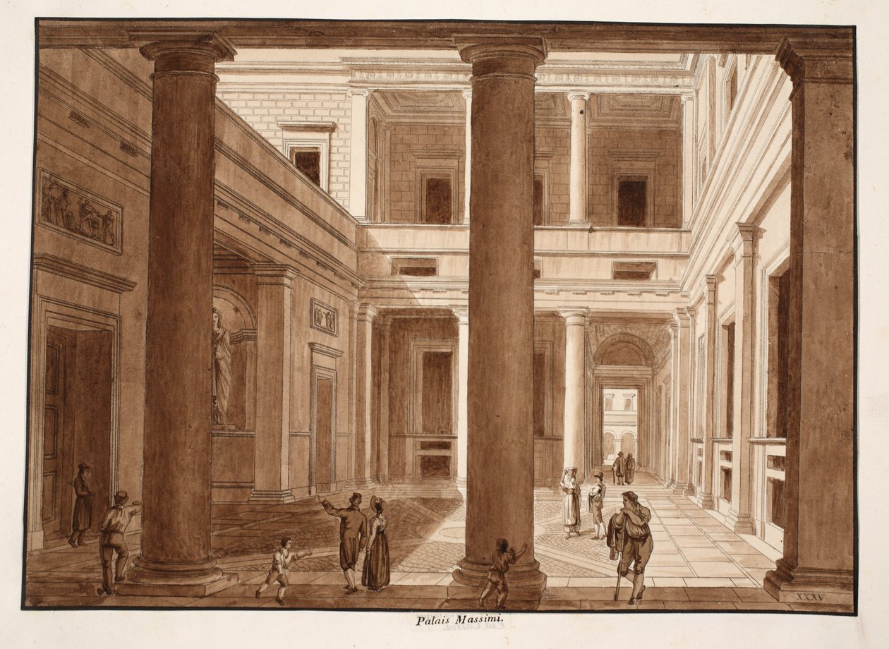 Palazzo Massimo, 1833 (ætsning med brun vask) af Agostino Tofanelli
