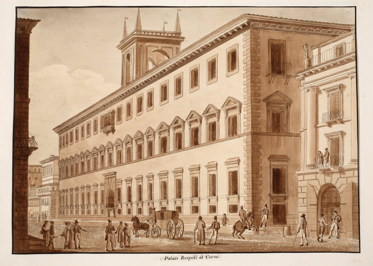 Palazzo Ruspoli al Corso, 1833 (ætsning med brun vask) af Agostino Tofanelli