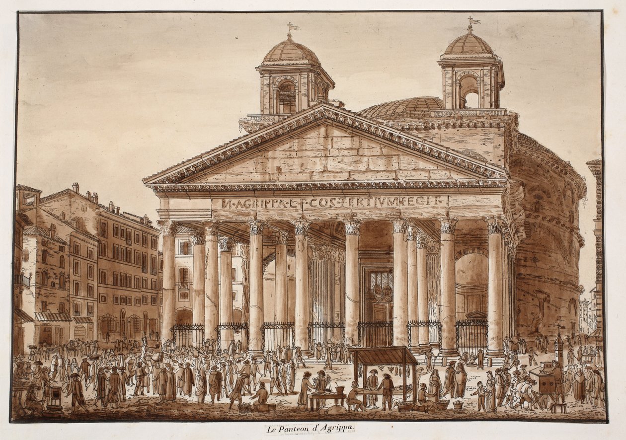 Agrippas Pantheon, 1833 (ætsning med brun vask) af Agostino Tofanelli