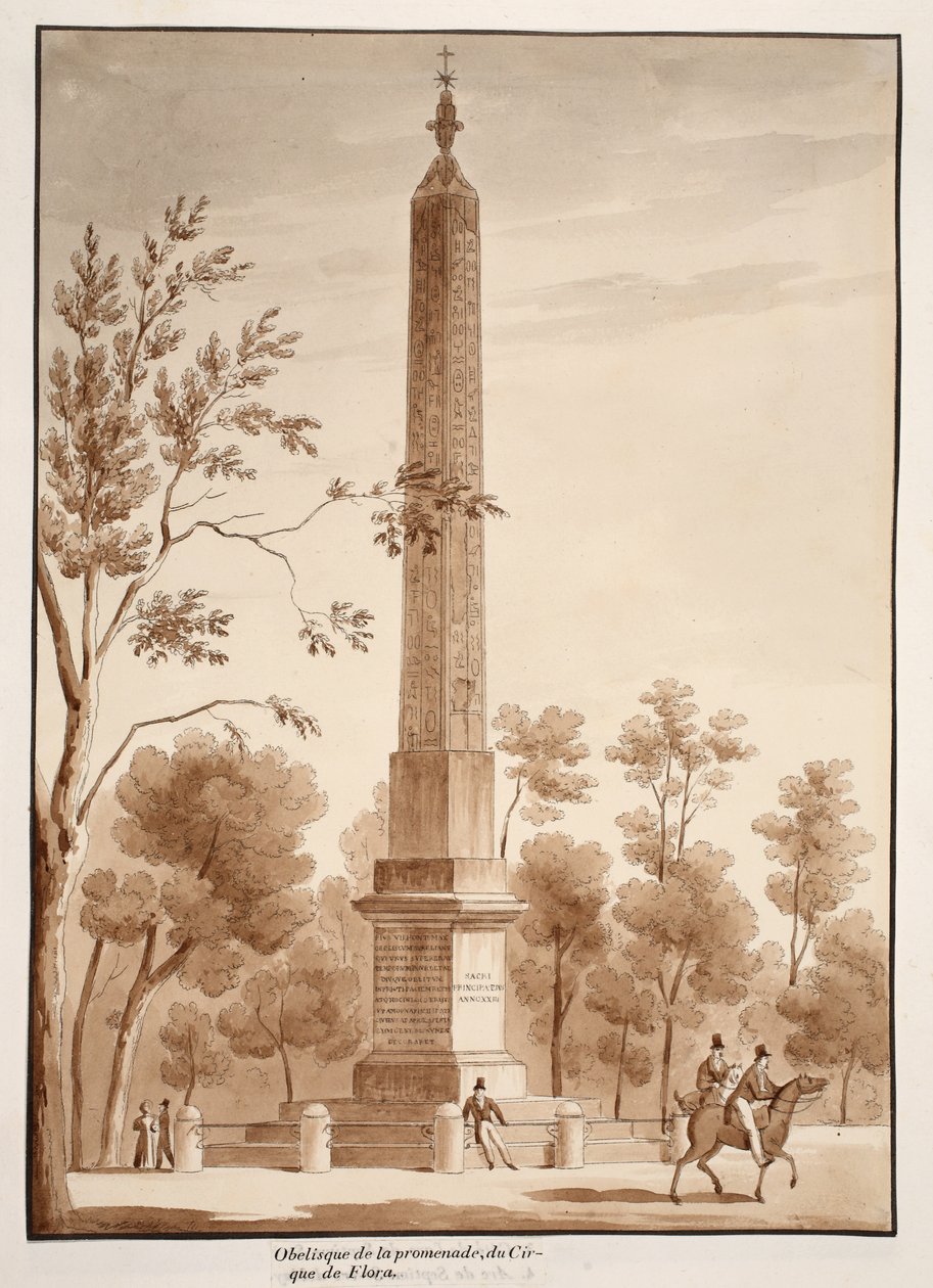 Passeggiata-obelisken, fra Circus of Flora, 1833 (ætsning med brun vask) af Agostino Tofanelli