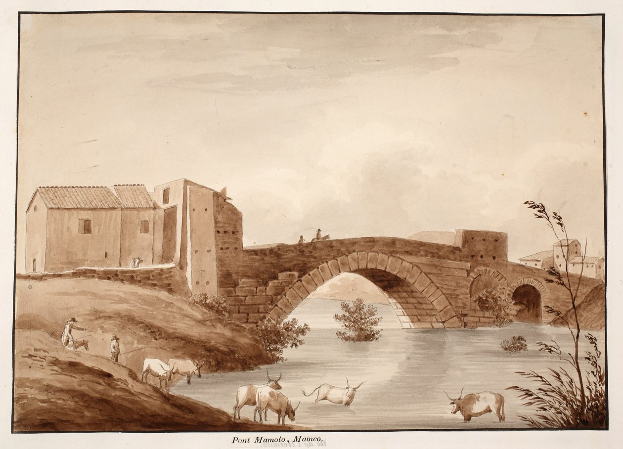 Ponte Mammolo, 1833 (ætsning med brun vask) af Agostino Tofanelli