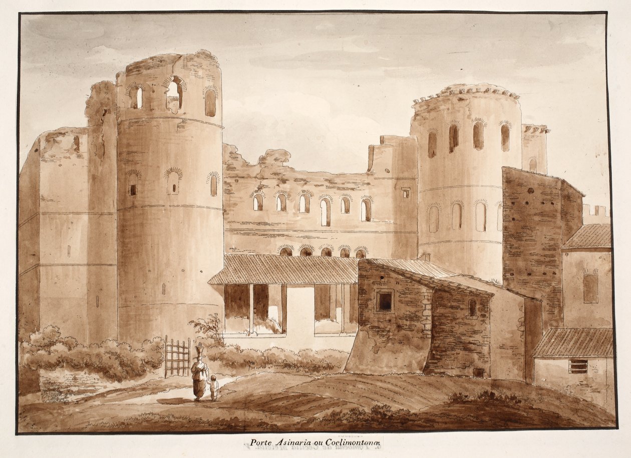 Porta Asinaria eller Coelimontana, 1833 (ætsning med brun vask) af Agostino Tofanelli