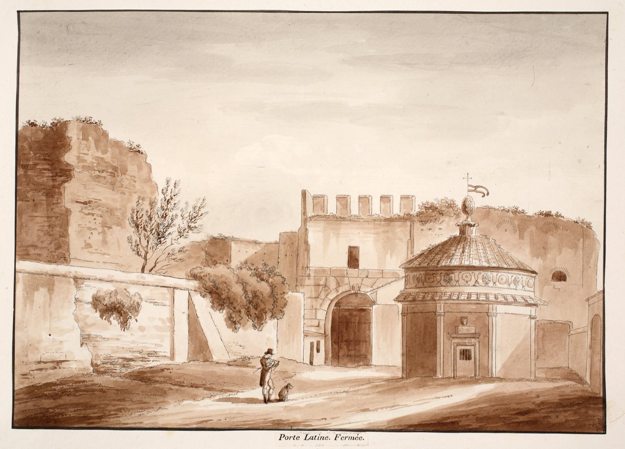 Porta Latina, lukket, 1833 (ætsning med brun vask) af Agostino Tofanelli