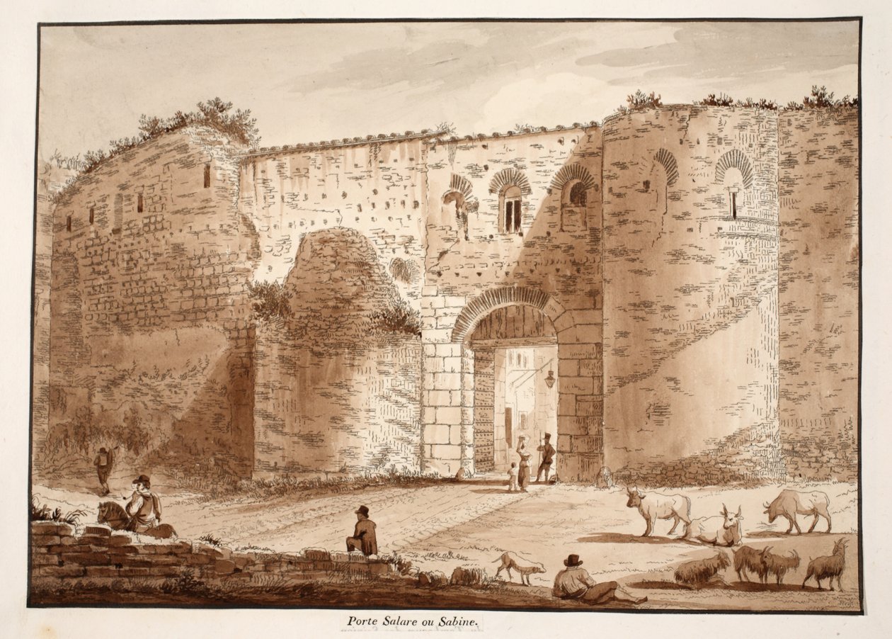 Porta Salaria, eller Sabine-porten, 1833 (ætsning med brun vask) af Agostino Tofanelli