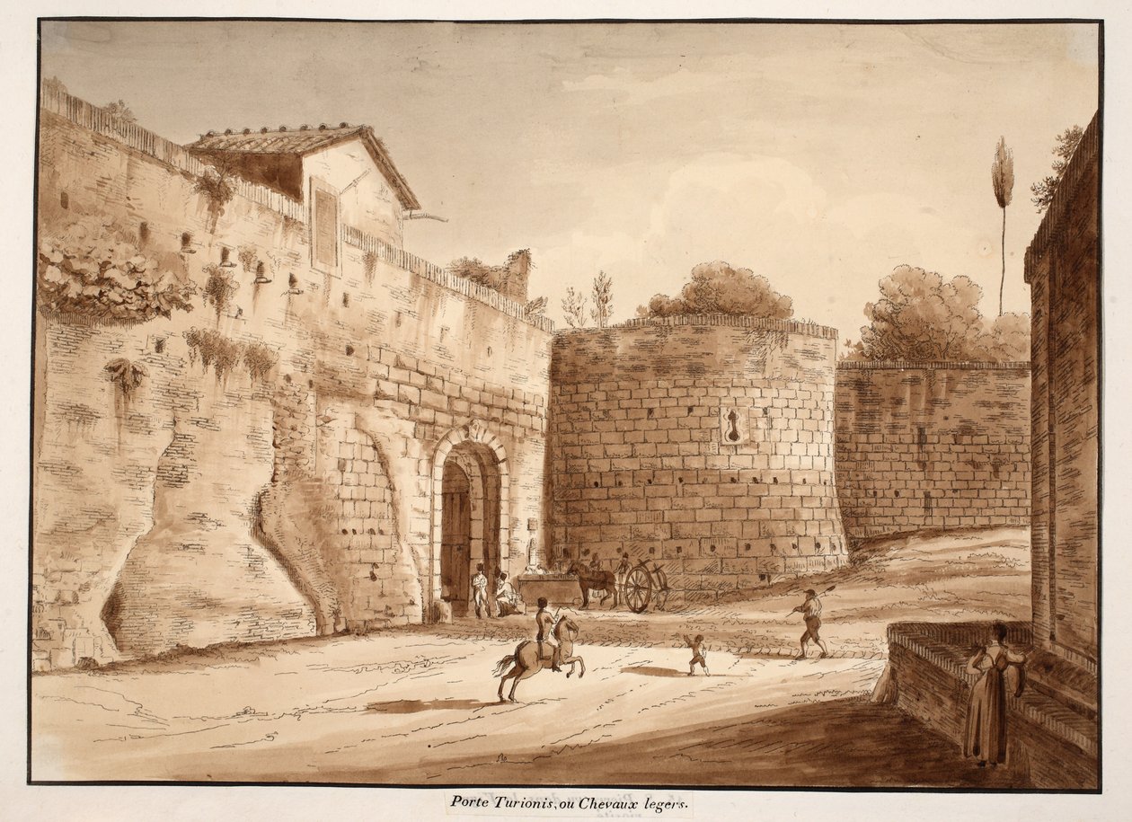Porta Turrionis, eller Cavalleggeri, 1833 (ætsning med brun vask) af Agostino Tofanelli