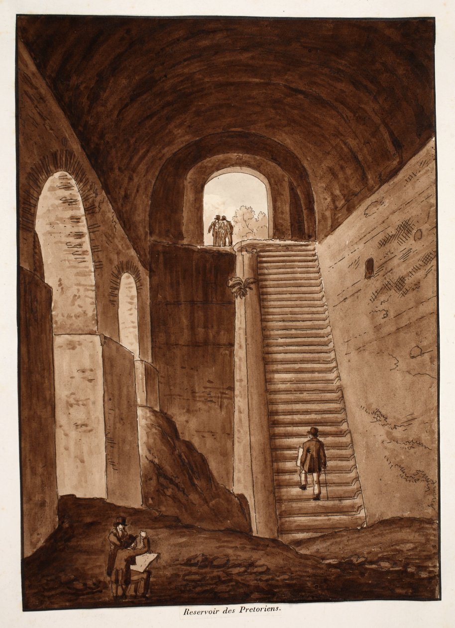 The Praetorian Reservoir, 1833 (ætsning med brun vask) af Agostino Tofanelli