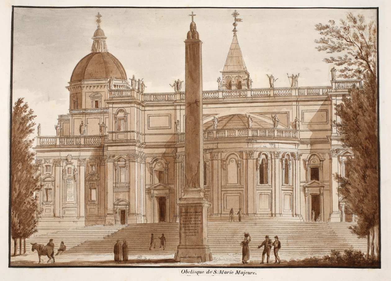 Santa Maria Maggiore Obelisk, 1833 (ætsning med brun vask) af Agostino Tofanelli