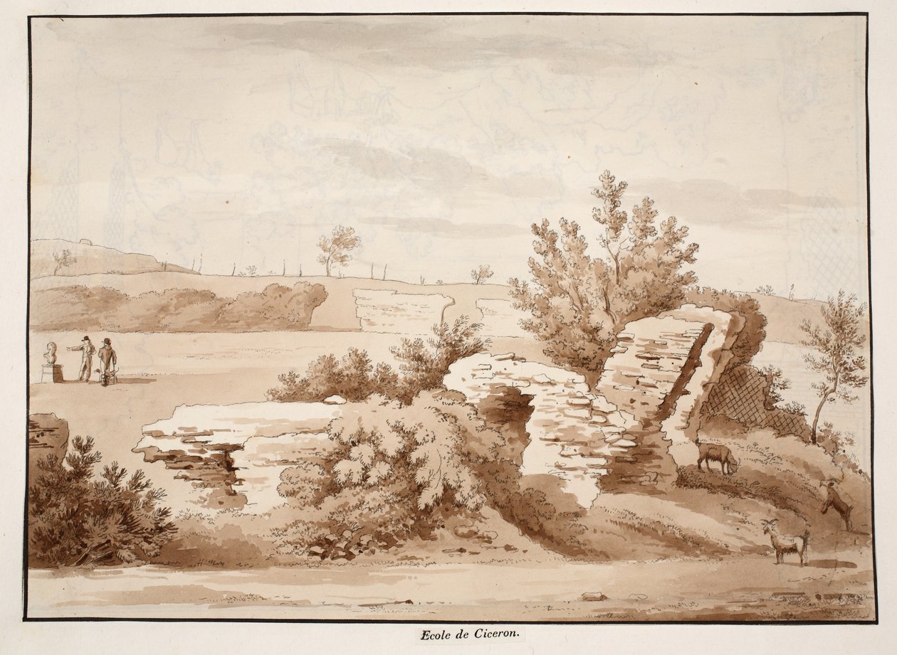 The School of Cicero, 1833 (ætsning med brun vask) af Agostino Tofanelli