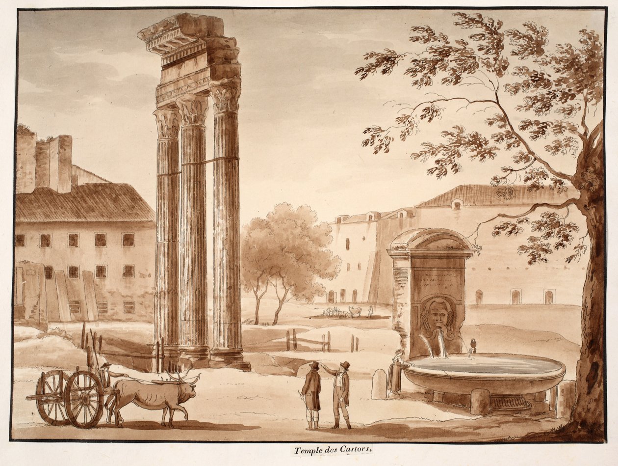 Castors tempel, 1833 (ætsning med brun vask) af Agostino Tofanelli