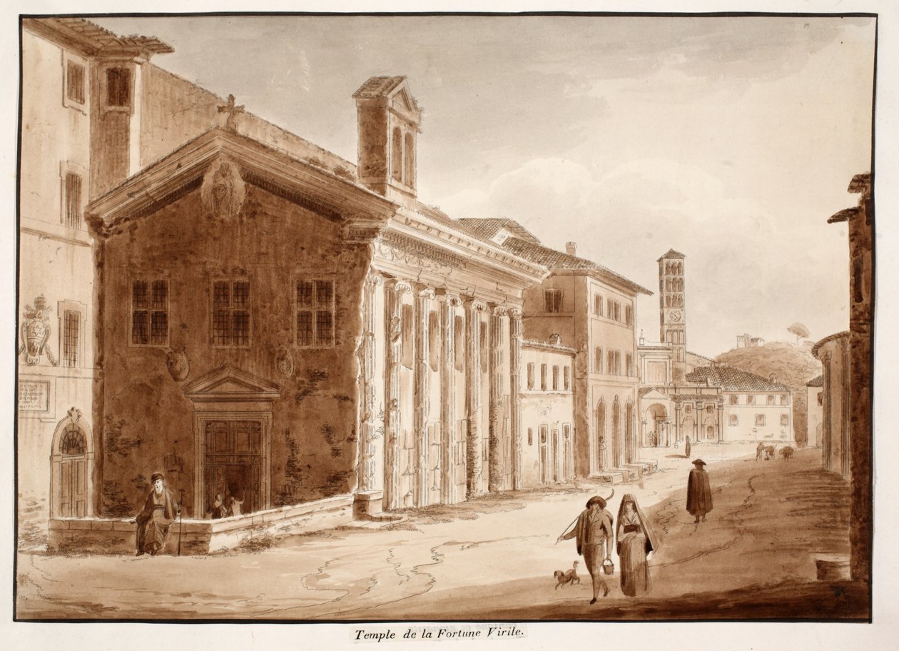 Fortuna Virilis-templet, 1833 (ætsning med brun vask) af Agostino Tofanelli
