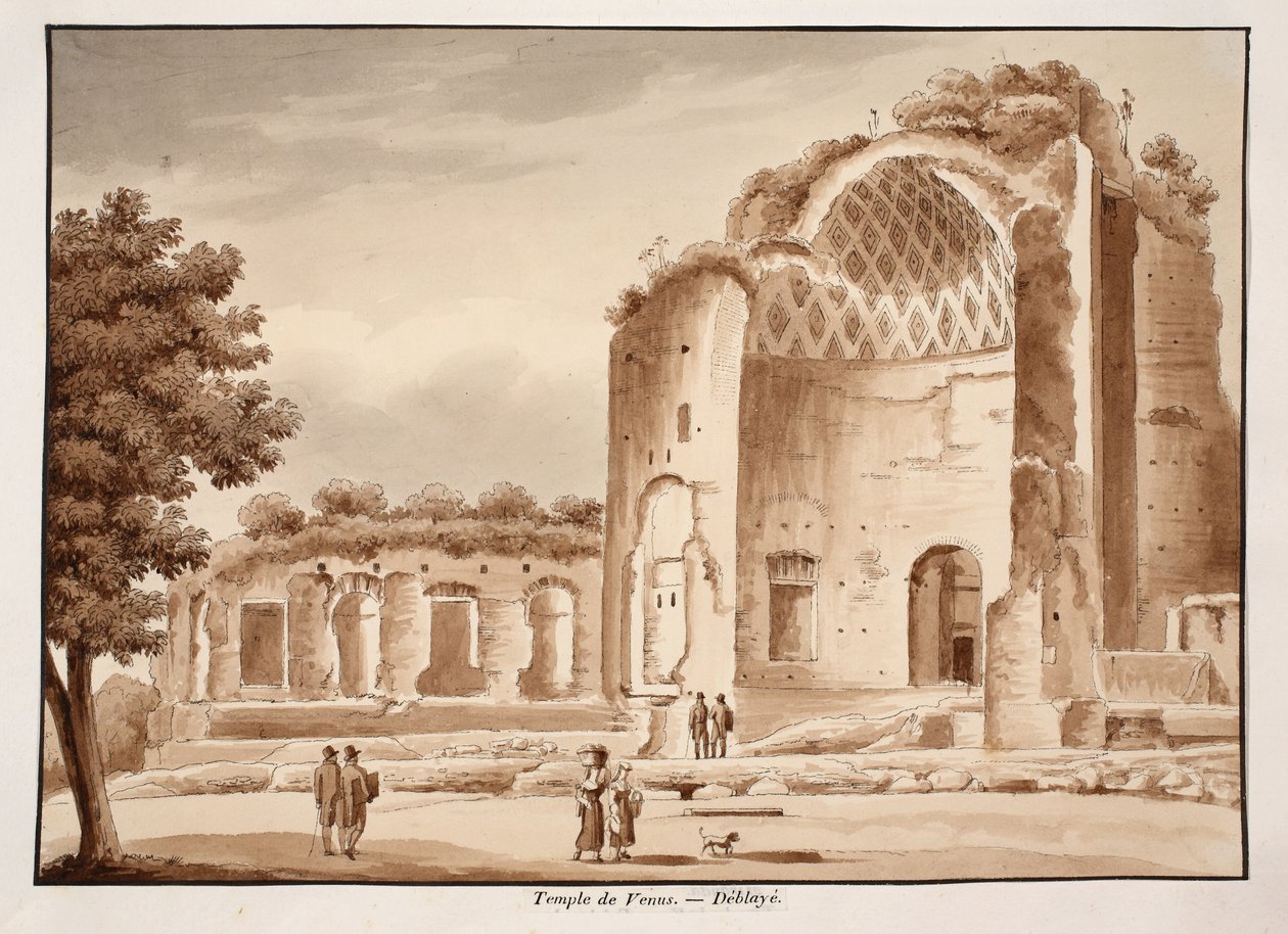 Venustemplet efter at være blevet ryddet op, 1833 (ætsning med brun vask) af Agostino Tofanelli