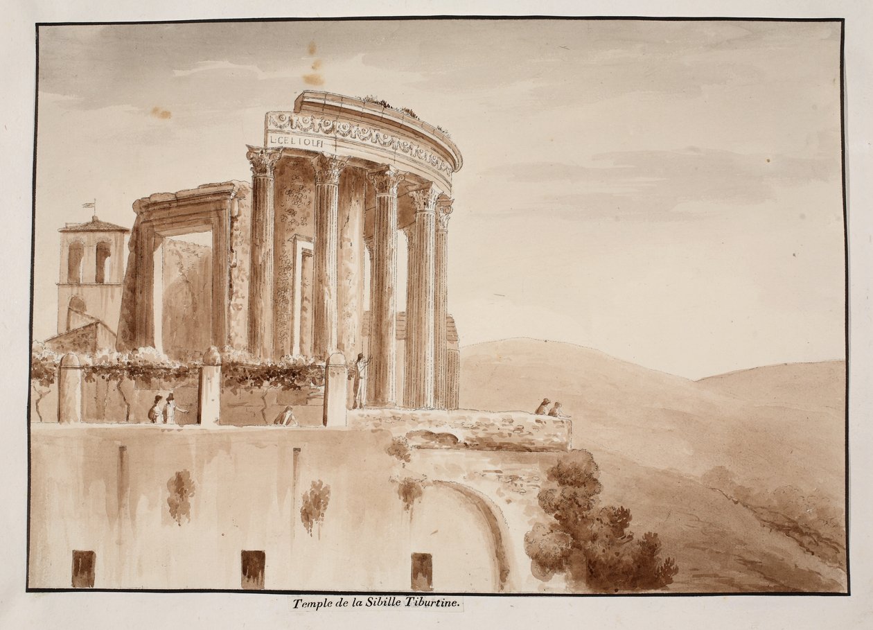 The Temple of the Tiburtine Sibyl, 1833 (ætsning med brun vask) af Agostino Tofanelli