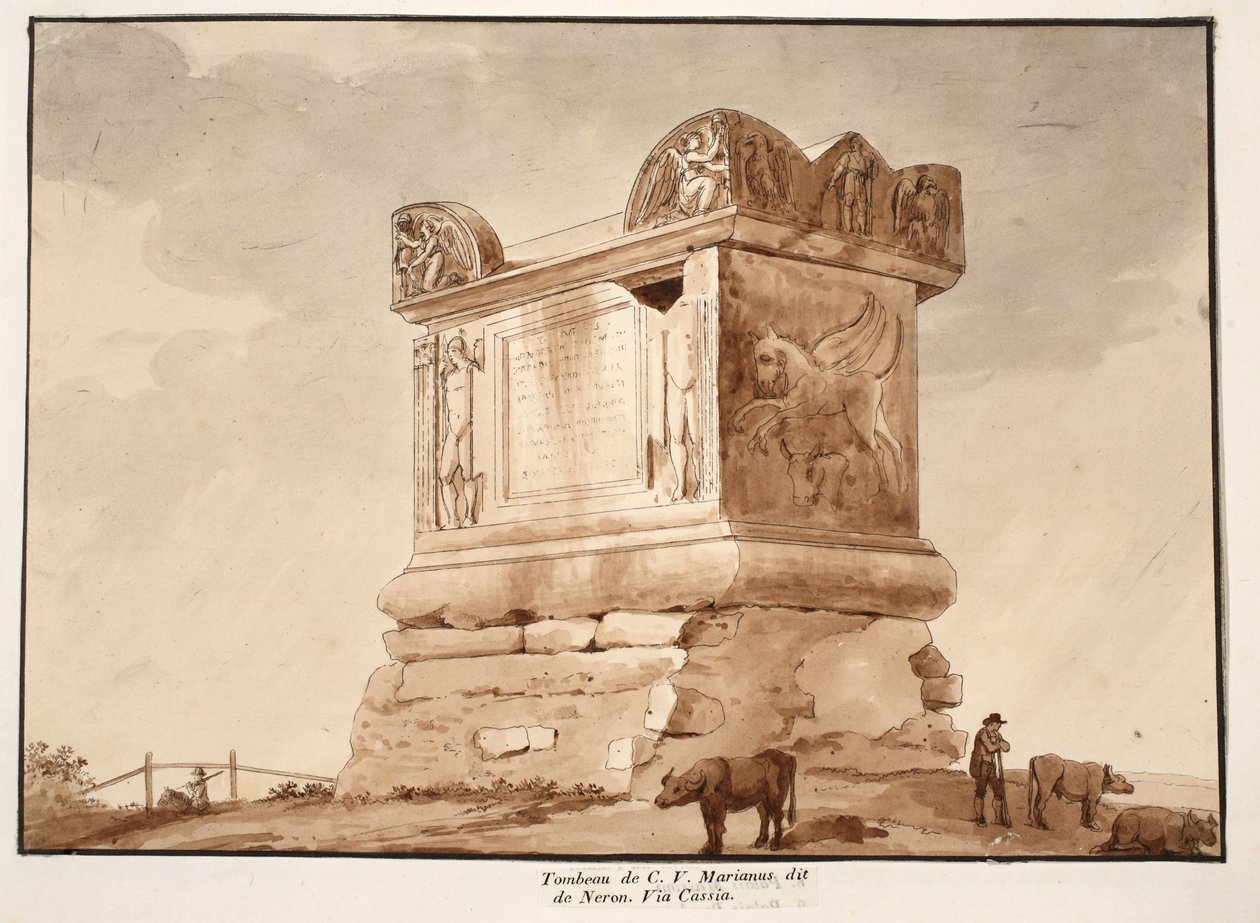 Graven af C.V. Marianus, også kendt som Neros grav. Via Cassia, 1833 (ætsning med brun vask) af Agostino Tofanelli