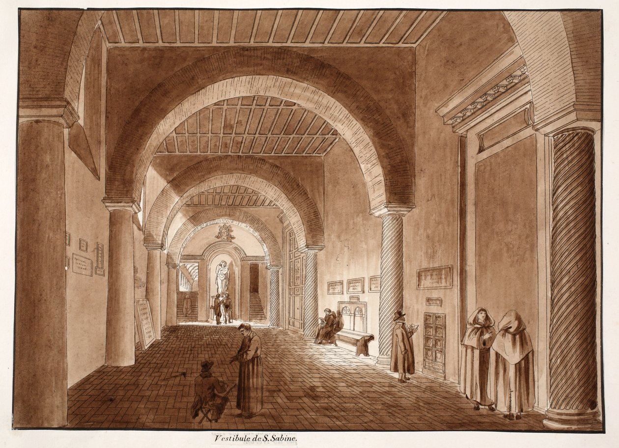 The Vestibule of Santa Sabina, 1833 (ætsning med brun vask) af Agostino Tofanelli