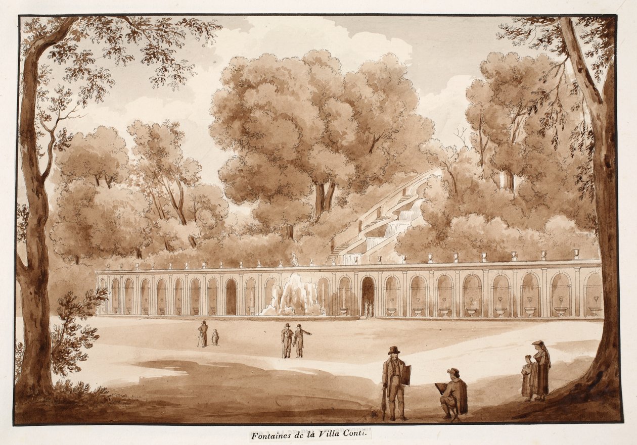 Villa Conti-fontænerne, 1833 (ætsning med brun vask) af Agostino Tofanelli
