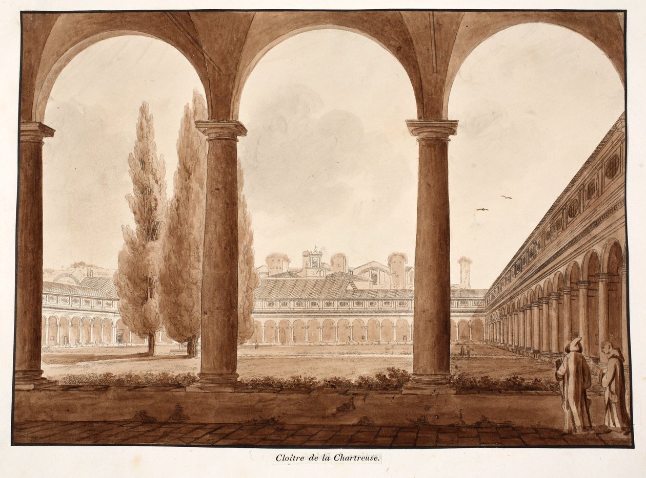 Lejehusets kloster, 1833 (ætsning med brun vask) af Agostino Tofanelli