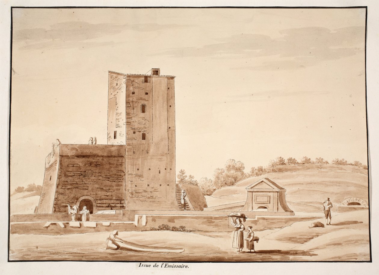 Fremkomsten af emmisarium ved Lake Albano, 1833 (ætsning med brun vask) af Agostino Tofanelli